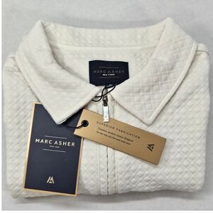 Marc Asher Mens Textured Polo Golf Shirt Off White Short Sleeve Zip Neck Size S